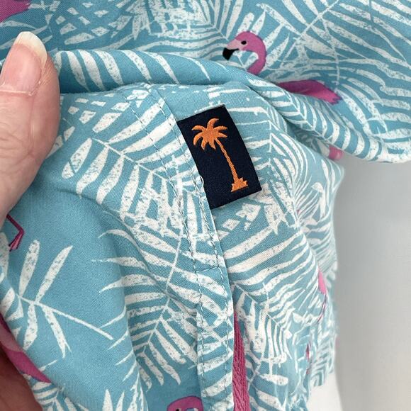 Margaritaville Mens Button Front Shirt Sz S Flamingo Palm Hawaii Aloha Blue Pink - Picture 4 of 8